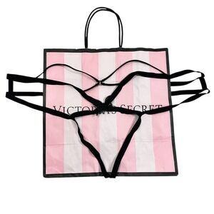 NWT Victoria's Secret Very Sexy Black‎ Lace Butterfly Strappy Thong Large
